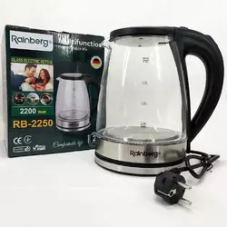 Электрический стеклянный чайник Rainberg RB-2250 с LED подсветкой 2200 Вт 1.8л, хороший электро чайник