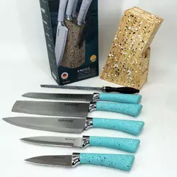 Набор ножей Rainberg RB-8806 на 8 предметов с ножницами и подставкой, из нержавеющей стали. Цвет: голубой
