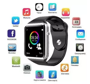 Смарт-часы Smart Watch A1 умные электронные со слотом под sim-карту + карту памяти micro-sd. Цвет: серебряный
