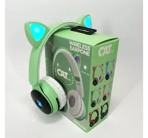Беспроводные наушники ST77 LED со светящимися кошачьими ушками. Цвет: зеленый