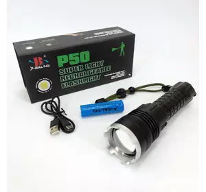 Фонарь аккумуляторный X-Balog BL-A72-P50, ручной фонарик, водонепроницаемый фонарь, мощный аккумуляторный