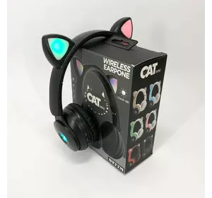 Беспроводные наушники ST77 LED со светящимися кошачьими ушками. Цвет: черный