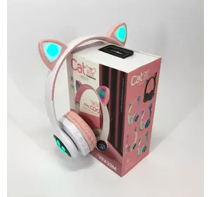 Беспроводные наушники с кошачьими ушками и RGB подсветкой Cat VZV 23M. Цвет: розовый