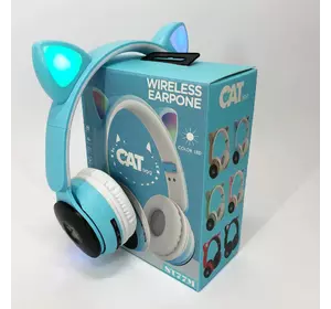 Беспроводные наушники ST77 LED со светящимися кошачьими ушками. Цвет: синий